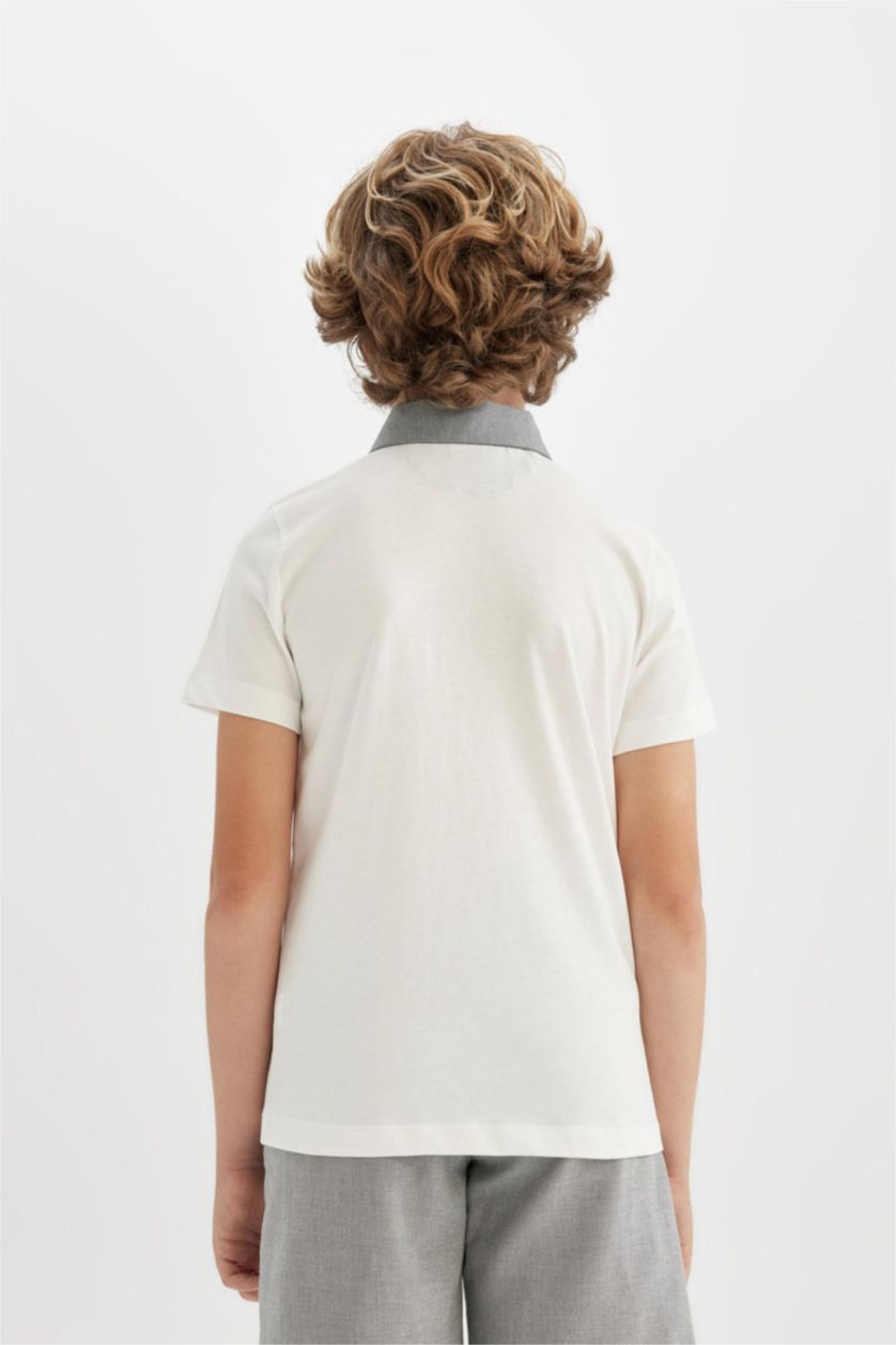 Erkek Çocuk - Genç Erkek Kırık Beyaz Kısa Kollu Polo Tişört Erkek Çocuk