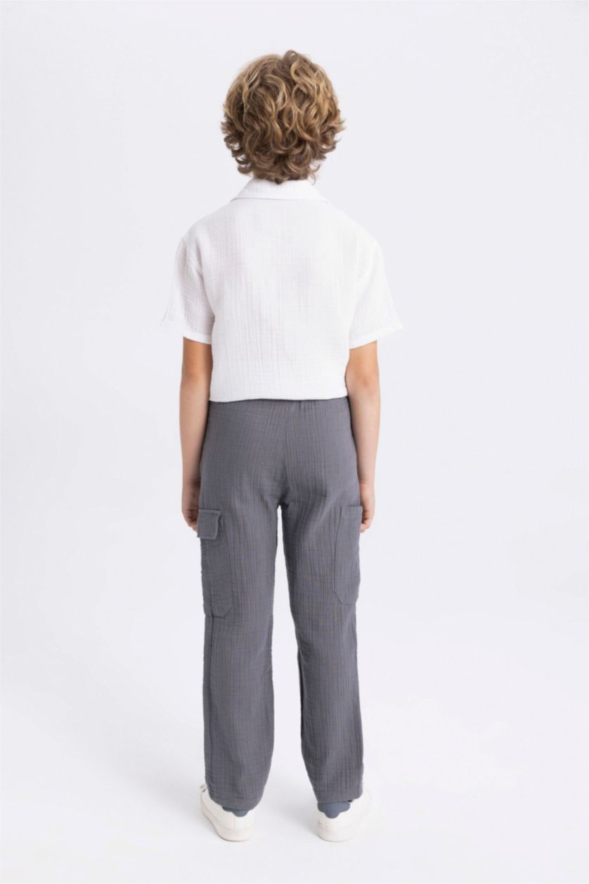 BOYS & TEENS Grey Boy Regular Fit Standard Leg Muslin Trousers