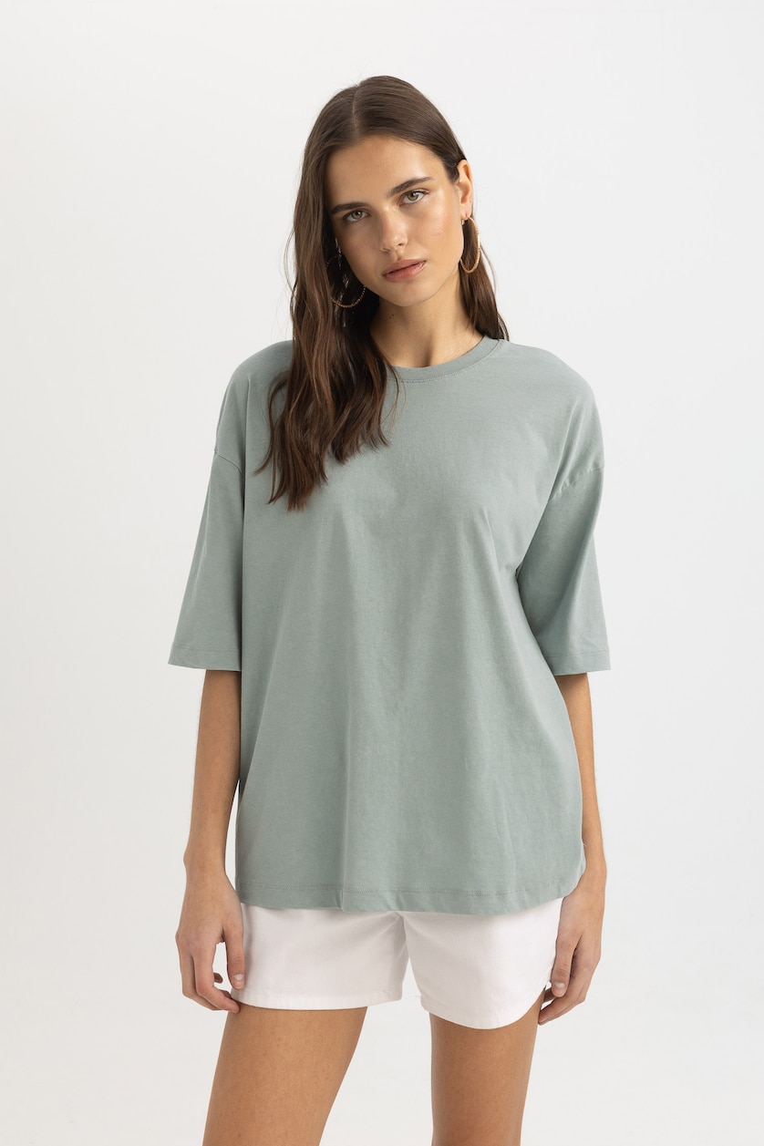 Women Light Grey Oversize Fit Short Sleeve T-Shirt