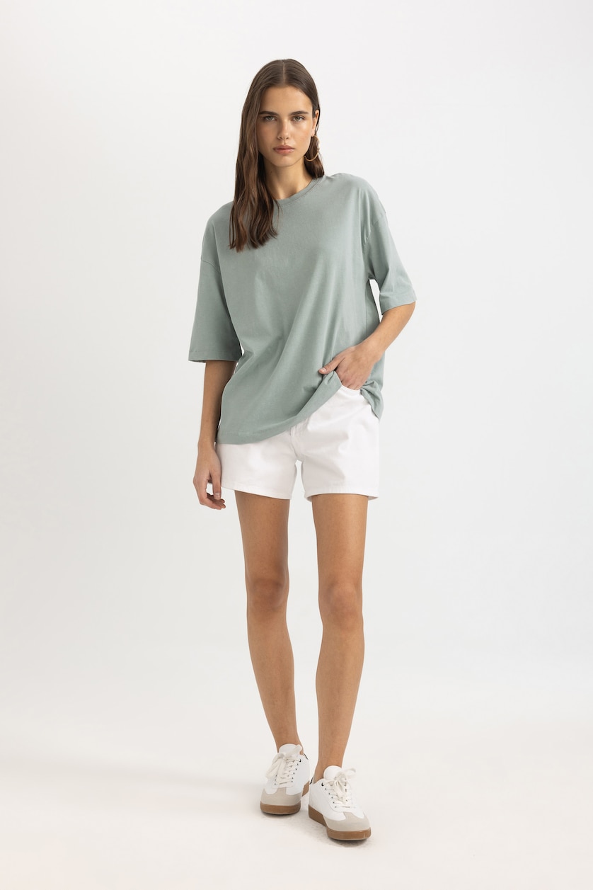 Women Light Grey Oversize Fit Short Sleeve T-Shirt