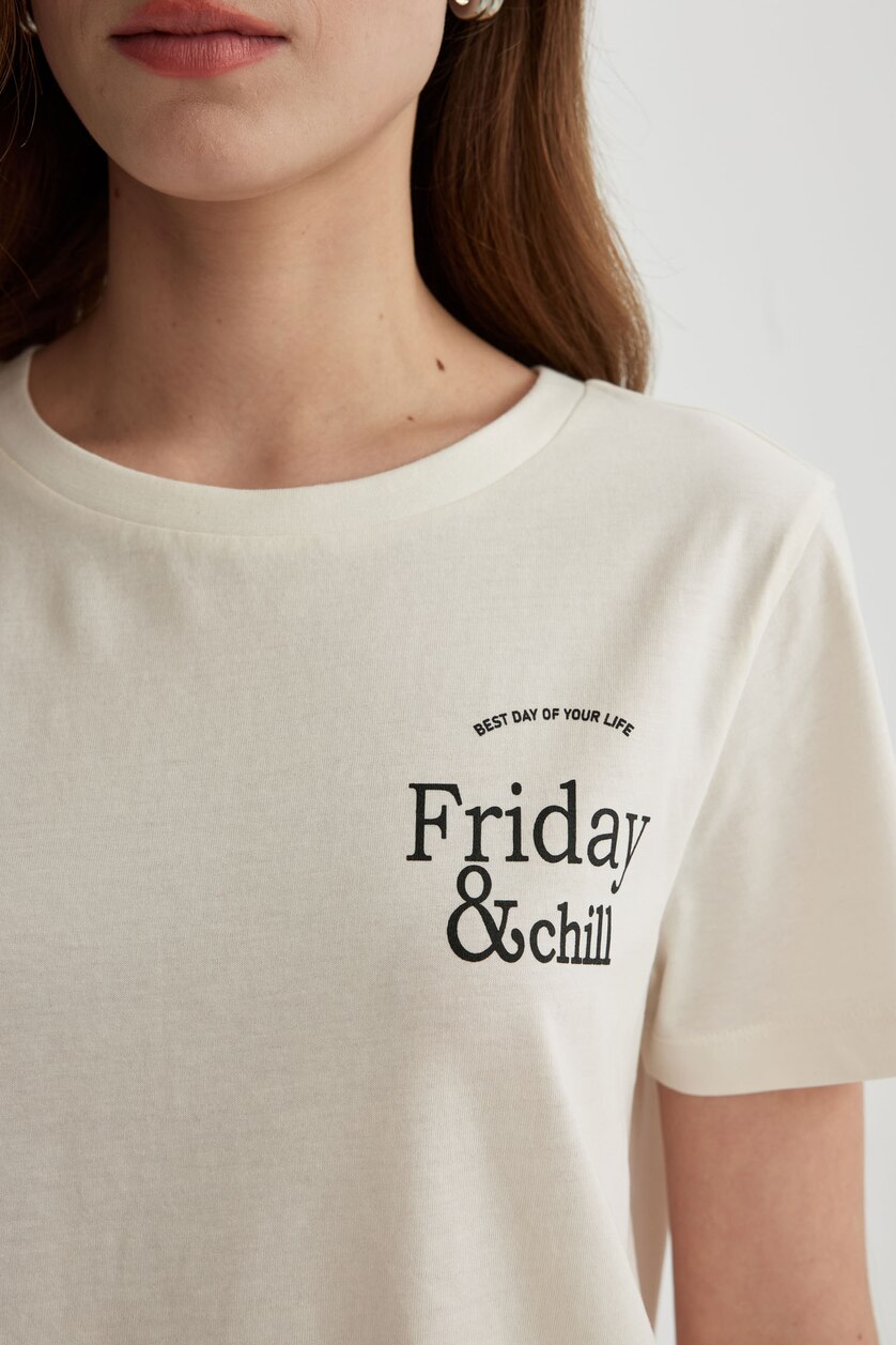 WOMAN Ecru Regular Fit Short Sleeve T-Shirt