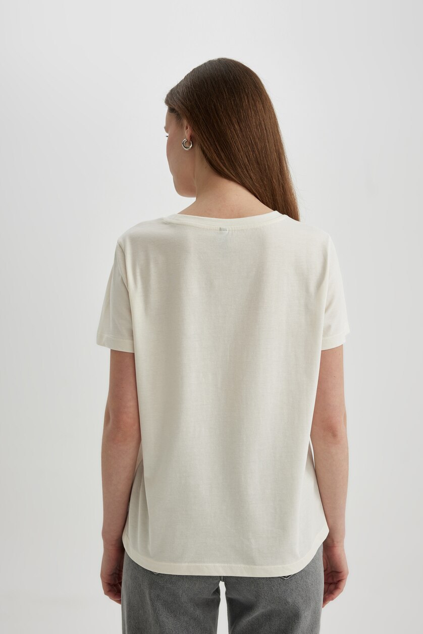 WOMAN Ecru Regular Fit Short Sleeve T-Shirt