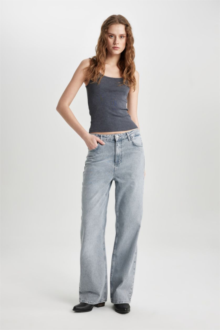 WOMAN Anthracite Slim Fit Ribana Crew Neck Sleeveless Tank Top