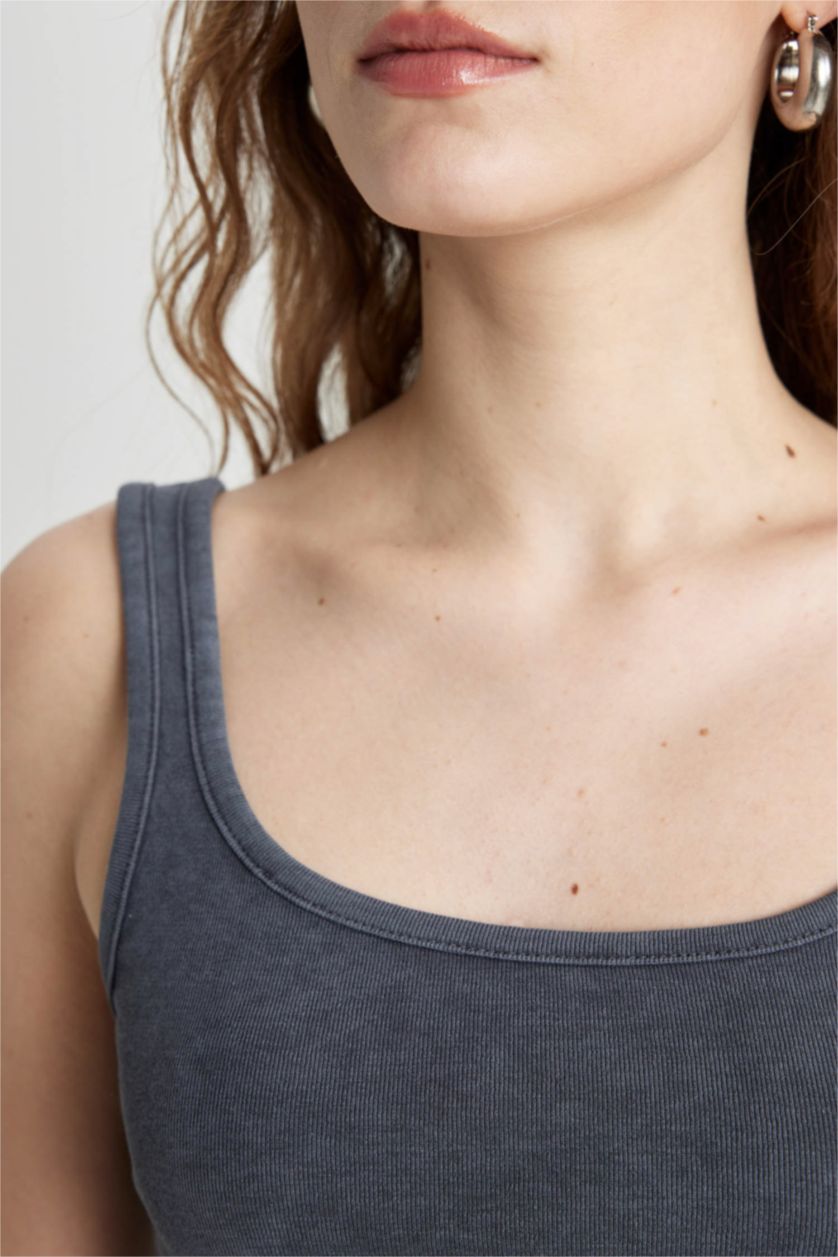 WOMAN Anthracite Slim Fit Ribana Crew Neck Sleeveless Tank Top