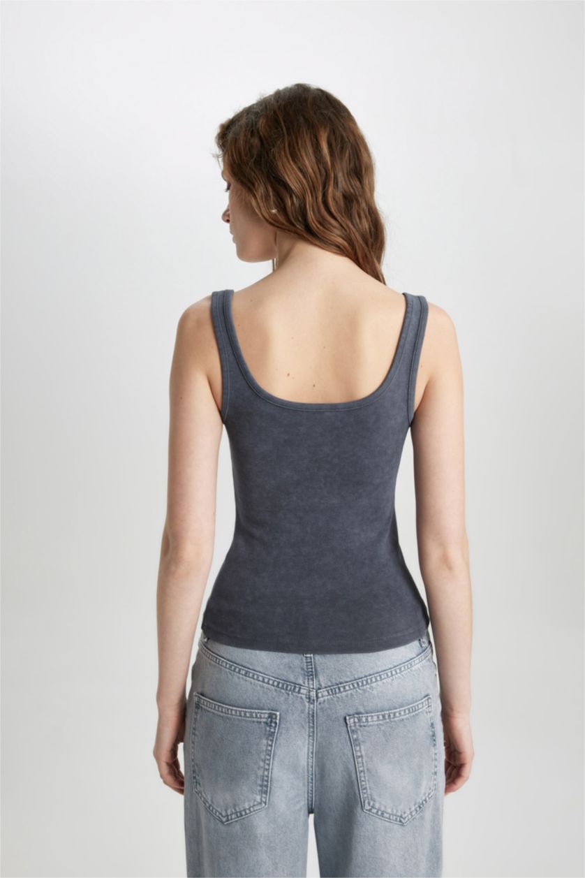WOMAN Anthracite Slim Fit Ribana Crew Neck Sleeveless Tank Top