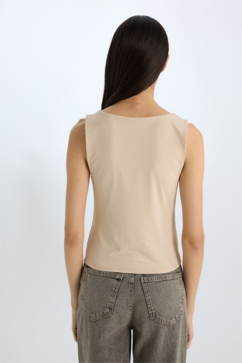 WOMAN Sand Slim Fit Basic Square Collar Sleeveless Tank Top