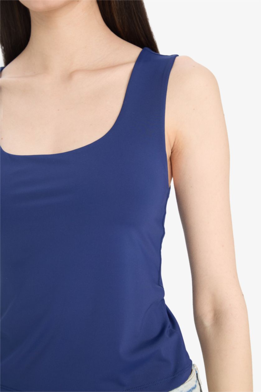 Kadın Lacivert Slım Fıt Basıc Düz Kare Yaka Atlet