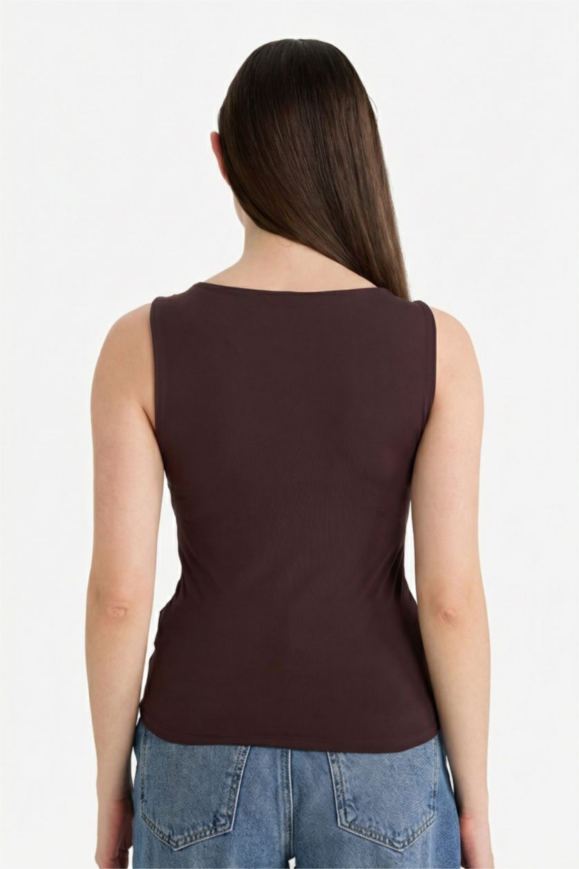 Женщины Коричневый Майка приталенного кроя с квадратным воротником базовый для женщин