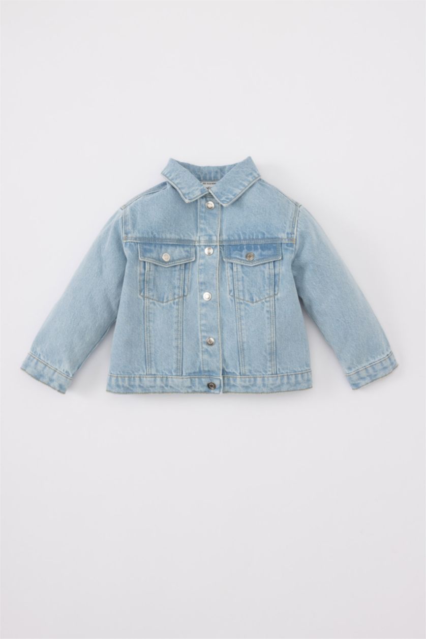 BABY GIRL Light Blue Regular Fit Mickey & Minnie Licensed Denim Jacket