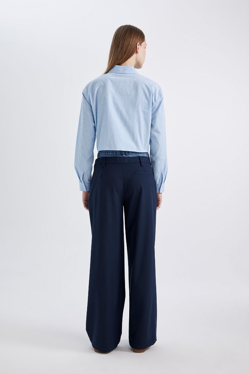 نساء كحلي بنطرون جينز برجل واسع وايد ليج وخصر عالي