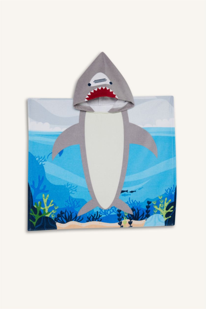 Boys & Teens NAVY Boy Shark Patterned Cotton Poncho Towel