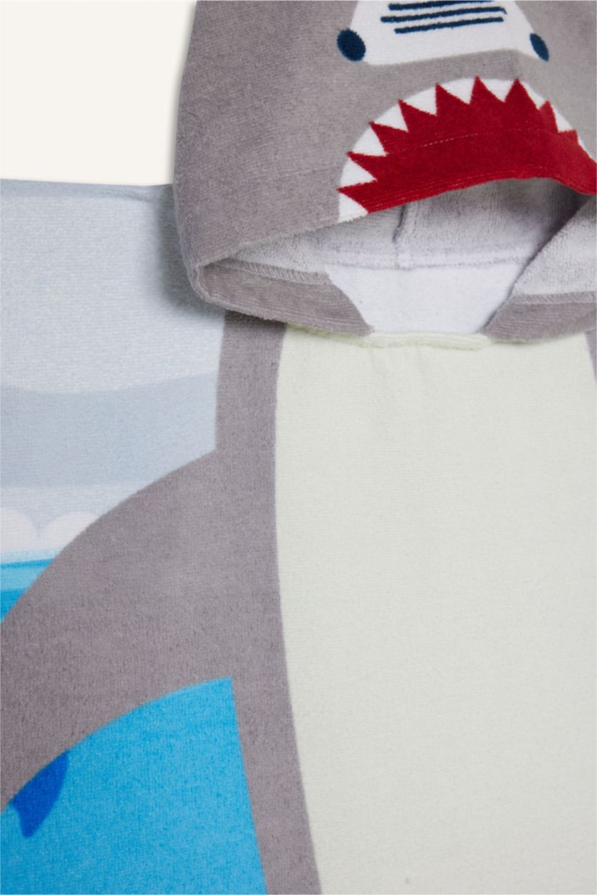 Boys & Teens NAVY Boy Shark Patterned Cotton Poncho Towel