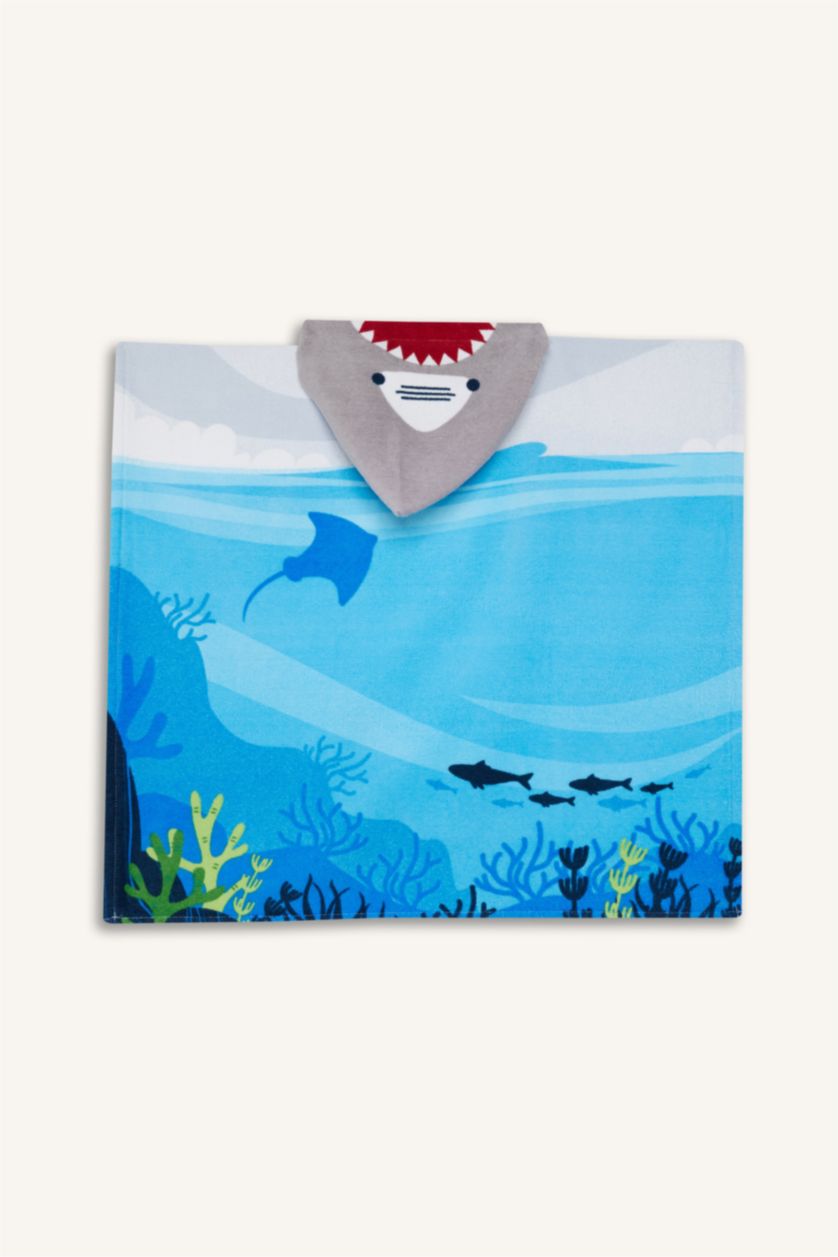 Boys & Teens NAVY Boy Shark Patterned Cotton Poncho Towel