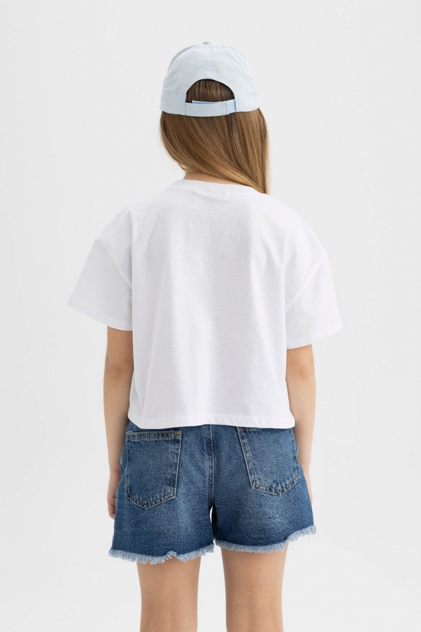 Kız Çocuk - Genç Kız Violet Beyaz Snoopy Bisiklet Yaka Kısa Kollu Tişört Kız Çocuk