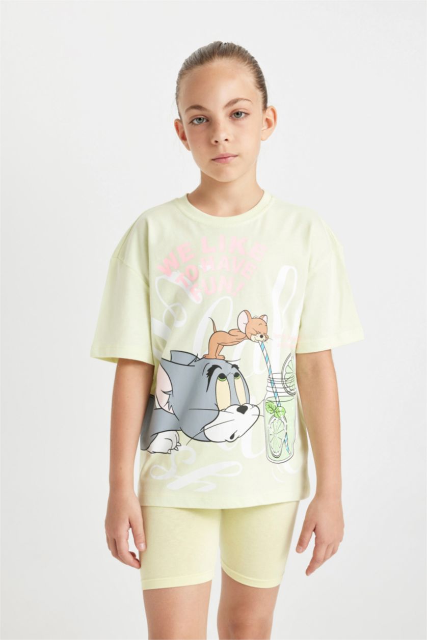 بناتي نعناع تيشيرت بناتي نص كم قصة مريحة من توم وجيري