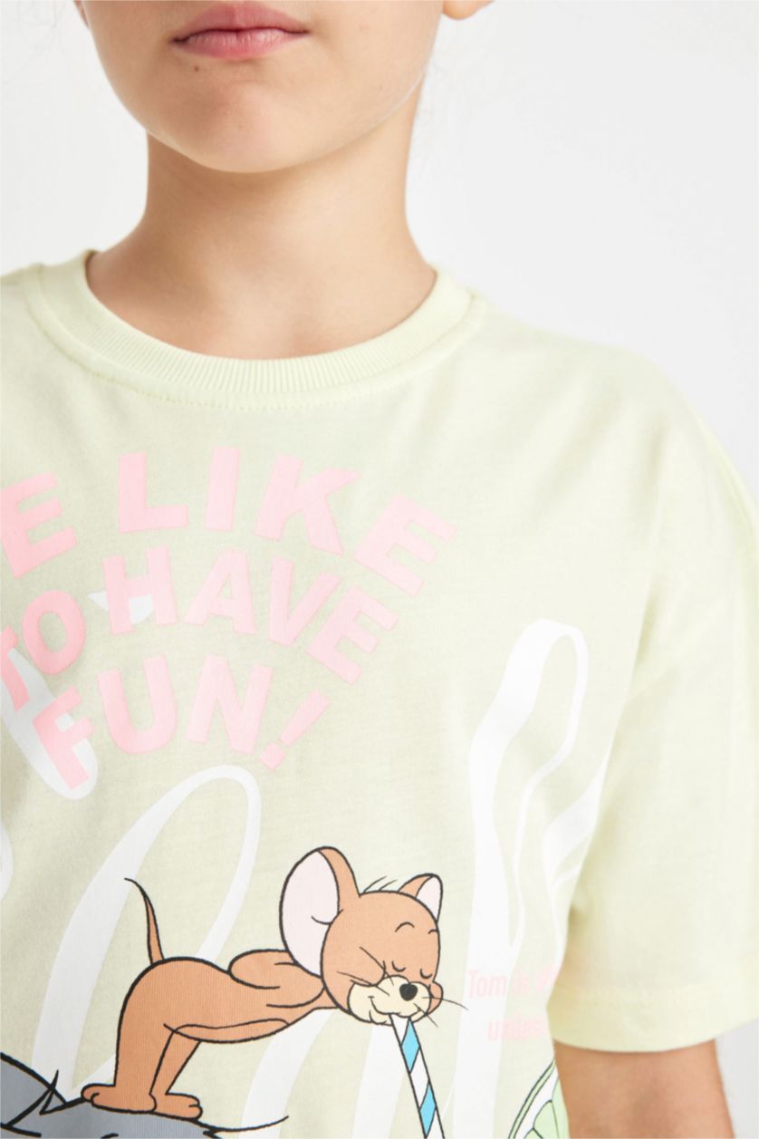 بناتي نعناع تيشيرت بناتي نص كم قصة مريحة من توم وجيري