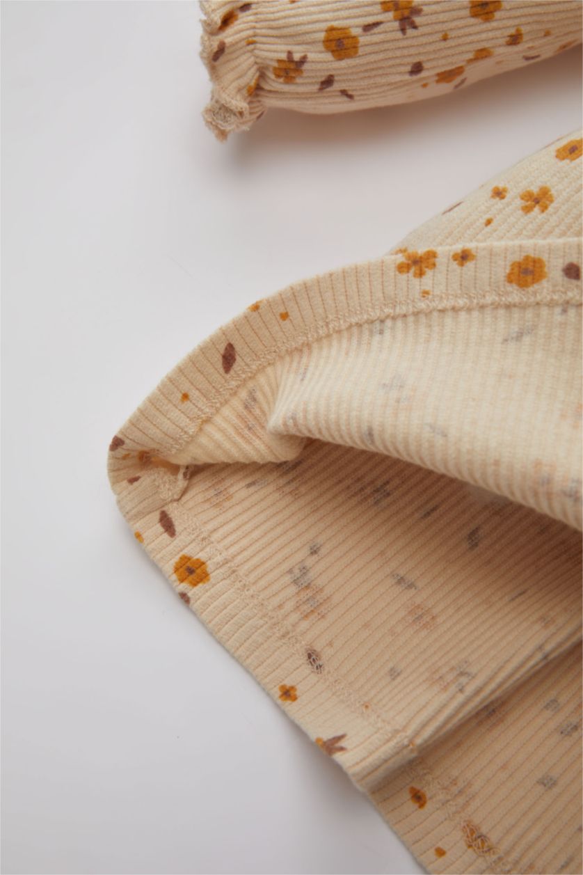 BABY GIRL Light Stone Baby Girl Patterned Long Sleeve Ribbed Dress