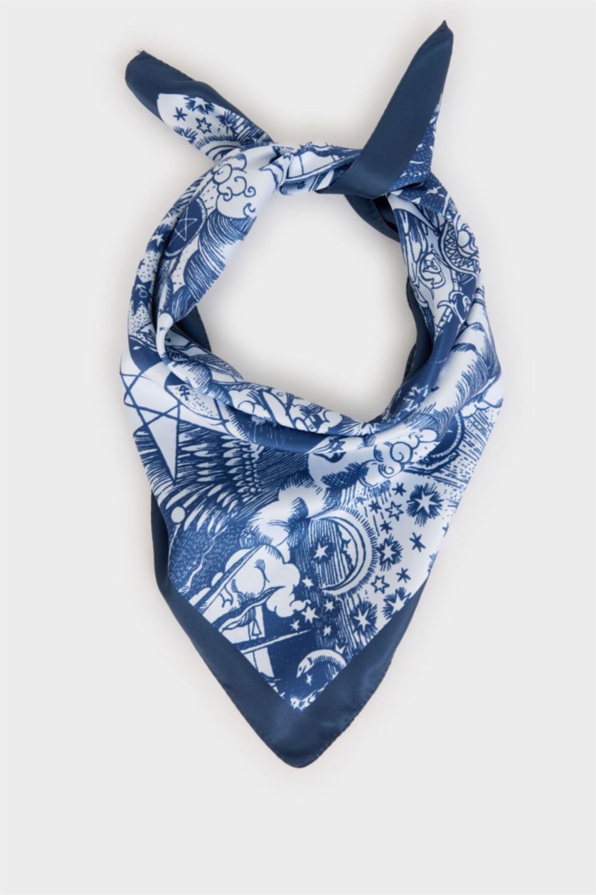 نساء أزرق فولار نسائي منقوش