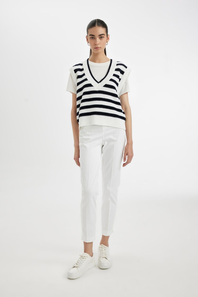 نساء بيج فاتح يلك صوف مخطط قصة عادية بياخة V