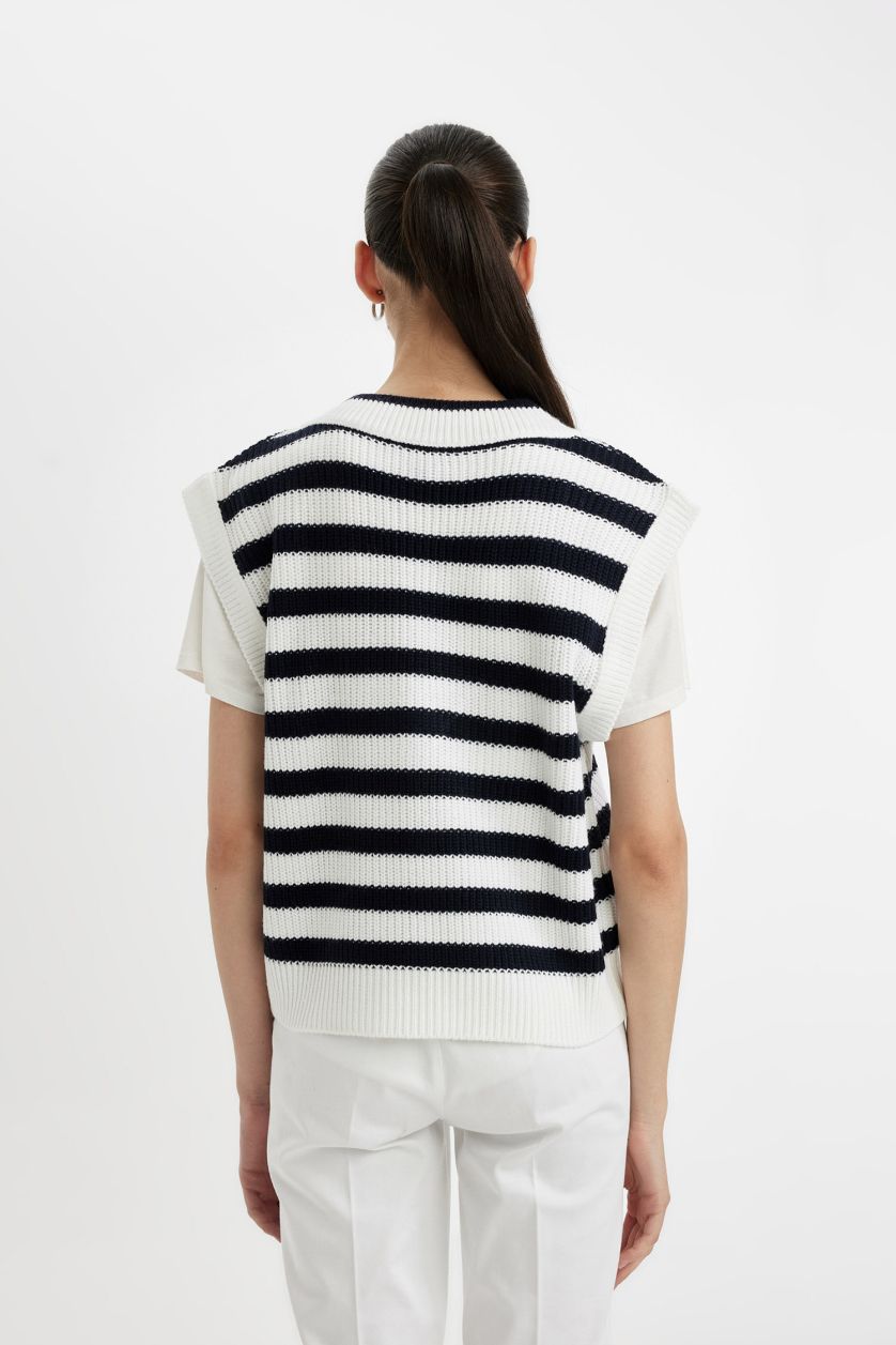 نساء بيج فاتح يلك صوف مخطط قصة عادية بياخة V