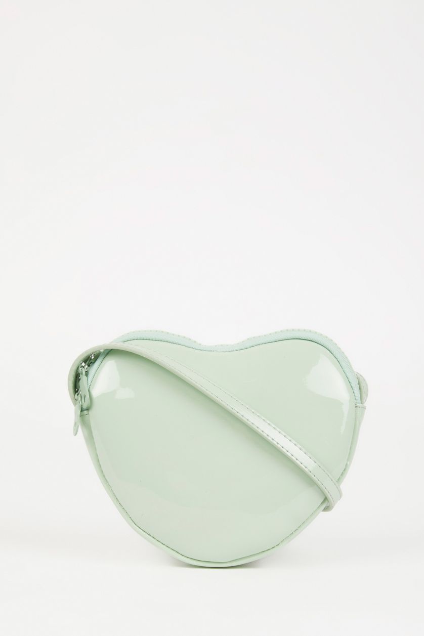 GIRLS & TEENS Mint Girl Shiny Faux Leather Heart Patterned Handbag