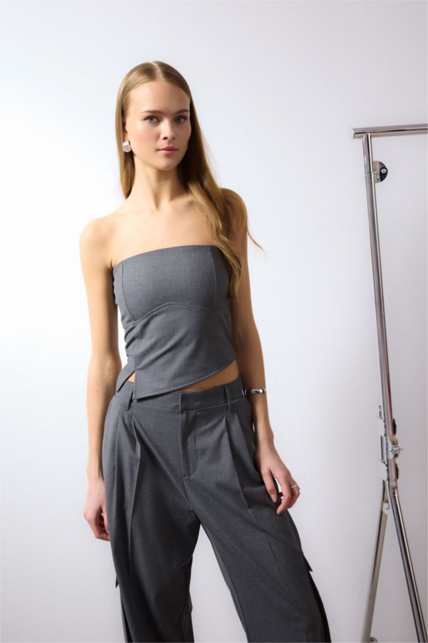 WOMAN Anthracite Melange Strapless Sleeveless Blouse