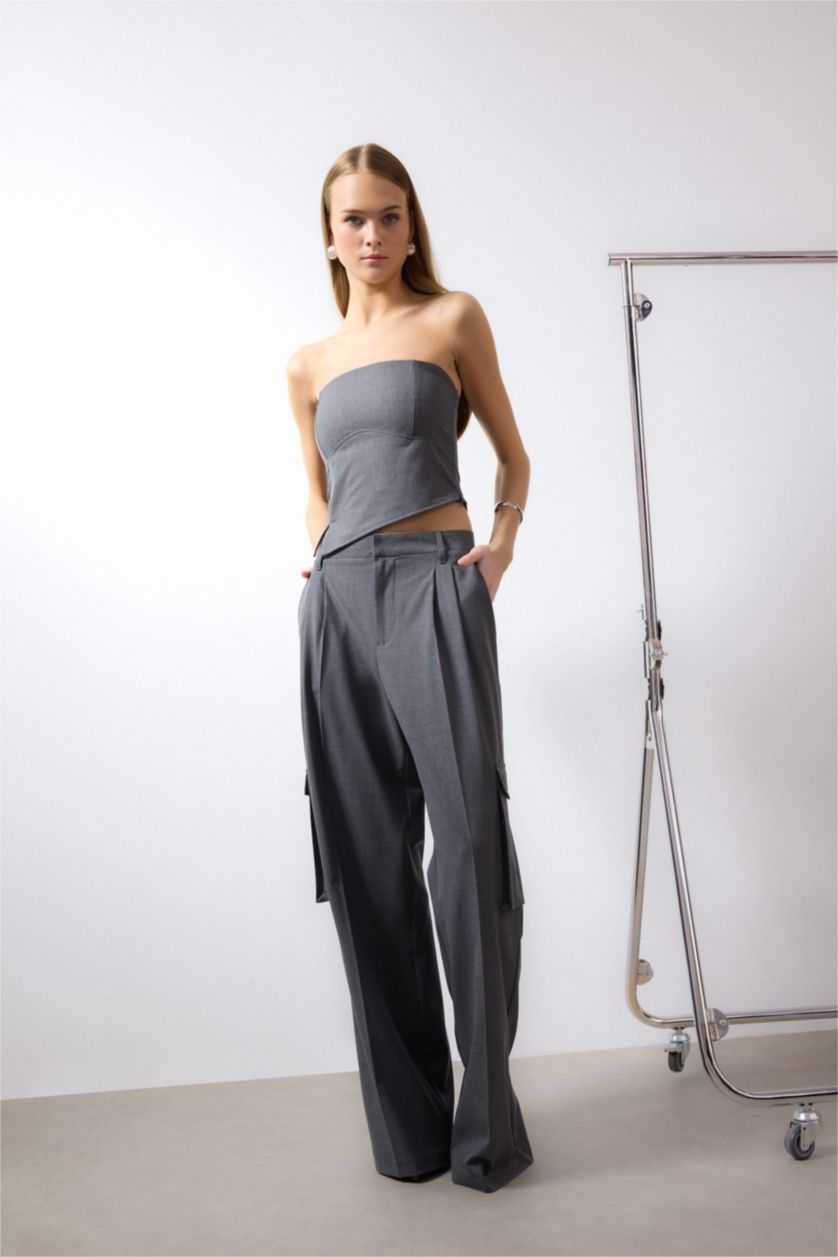 WOMAN Anthracite Melange Strapless Sleeveless Blouse