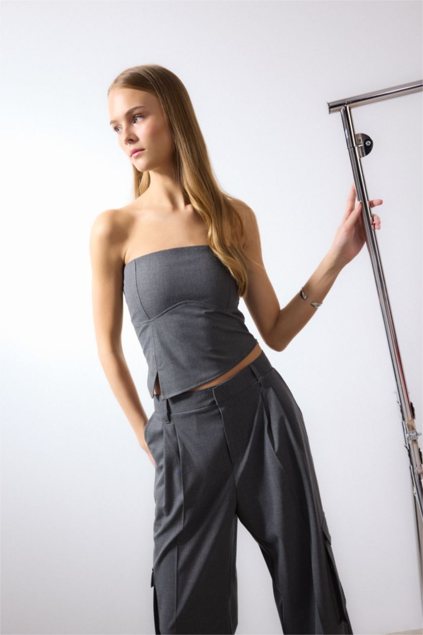 WOMAN Anthracite Melange Strapless Sleeveless Blouse