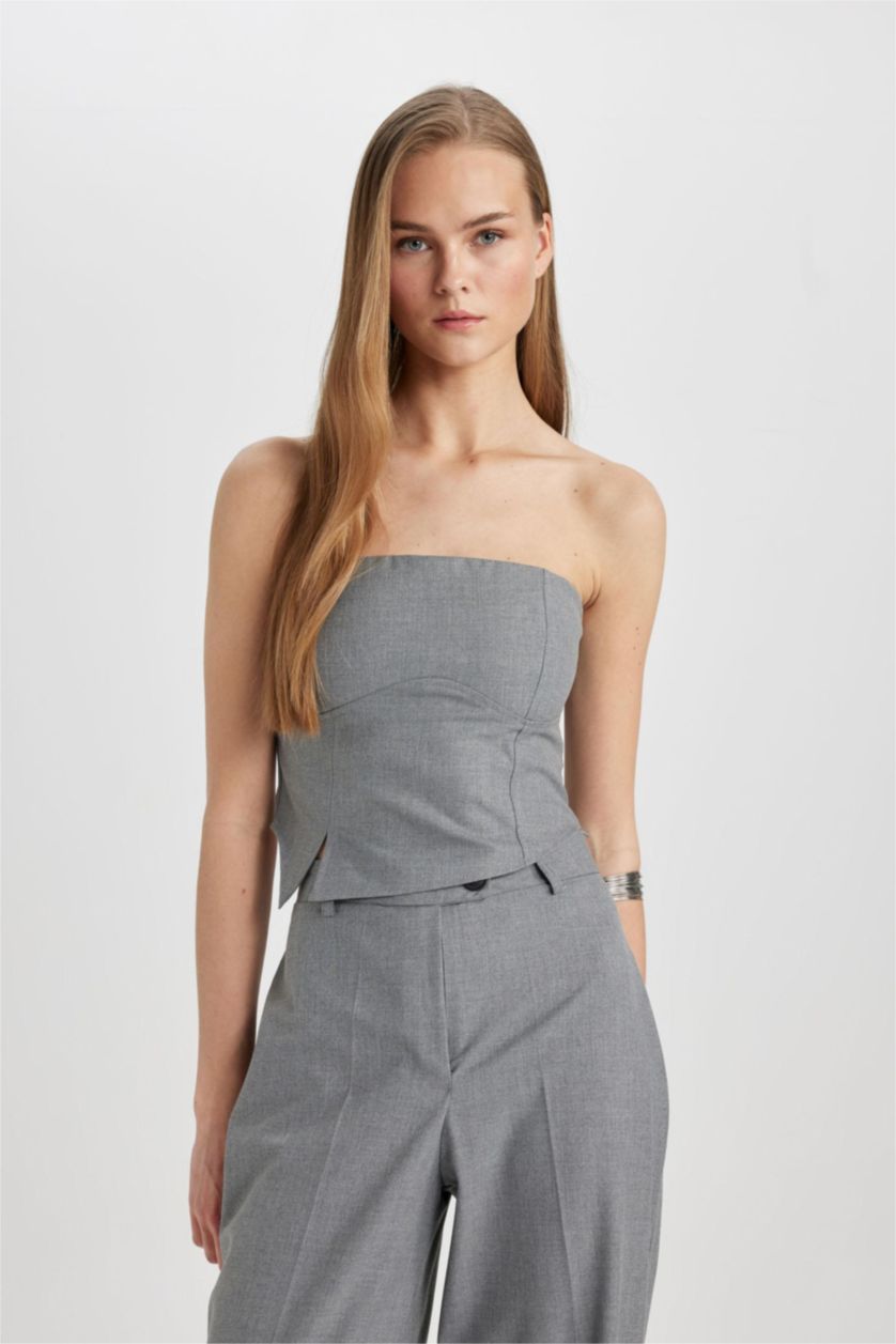 WOMAN Anthracite Melange Strapless Sleeveless Blouse