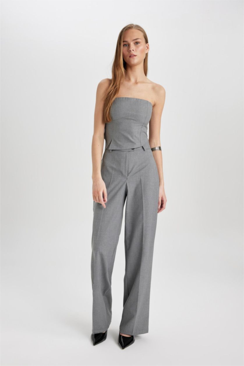 WOMAN Anthracite Melange Strapless Sleeveless Blouse