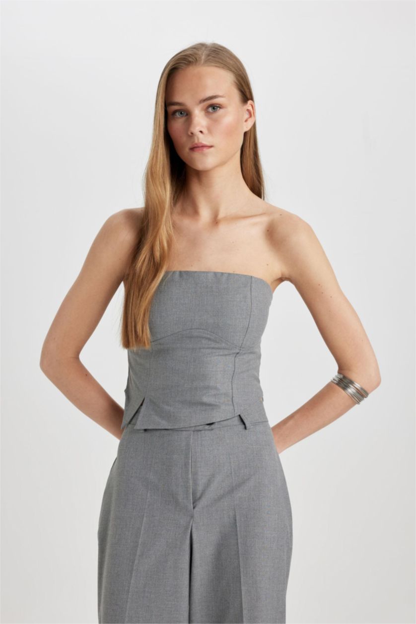 WOMAN Anthracite Melange Strapless Sleeveless Blouse
