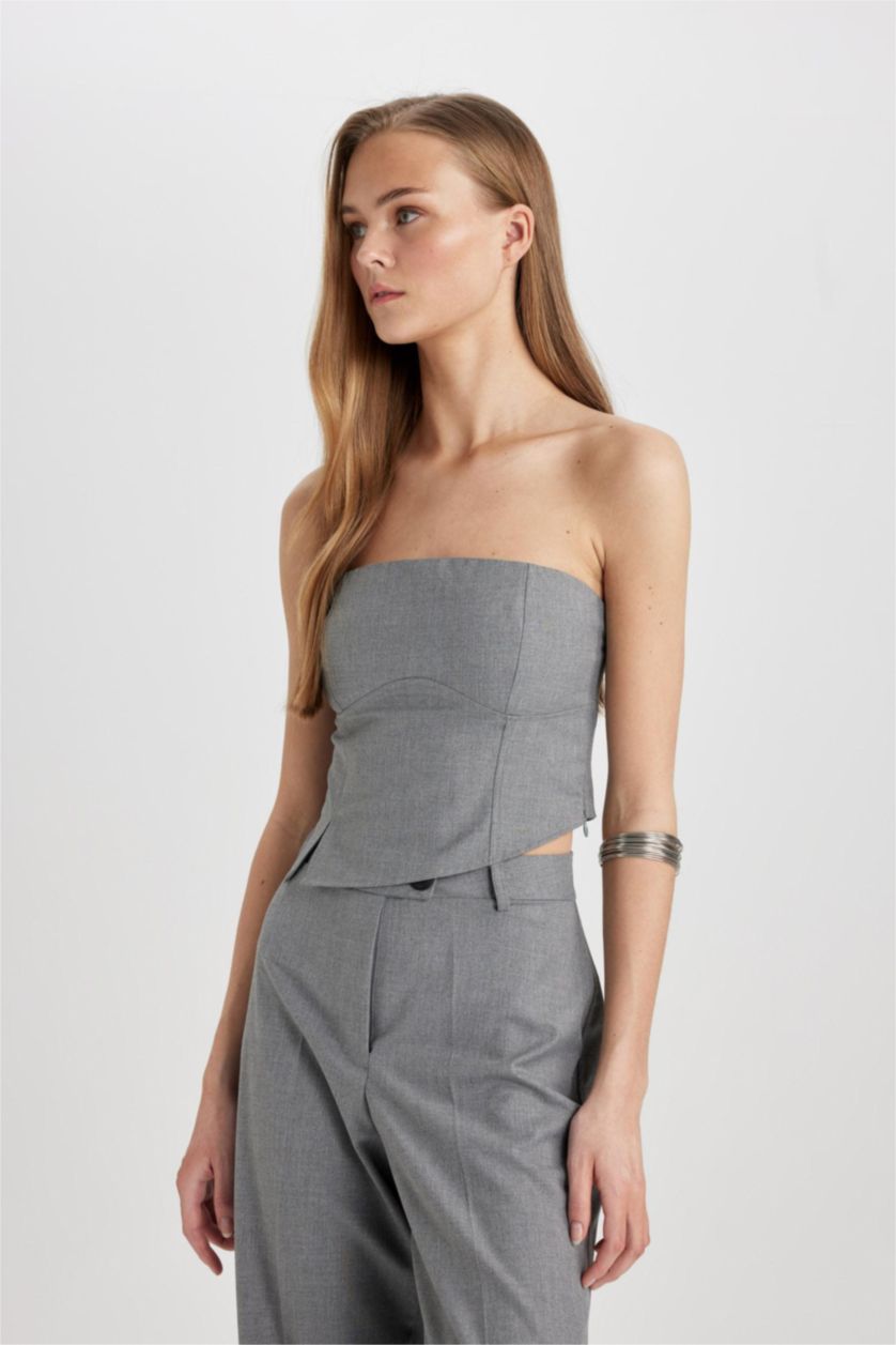 WOMAN Anthracite Melange Strapless Sleeveless Blouse