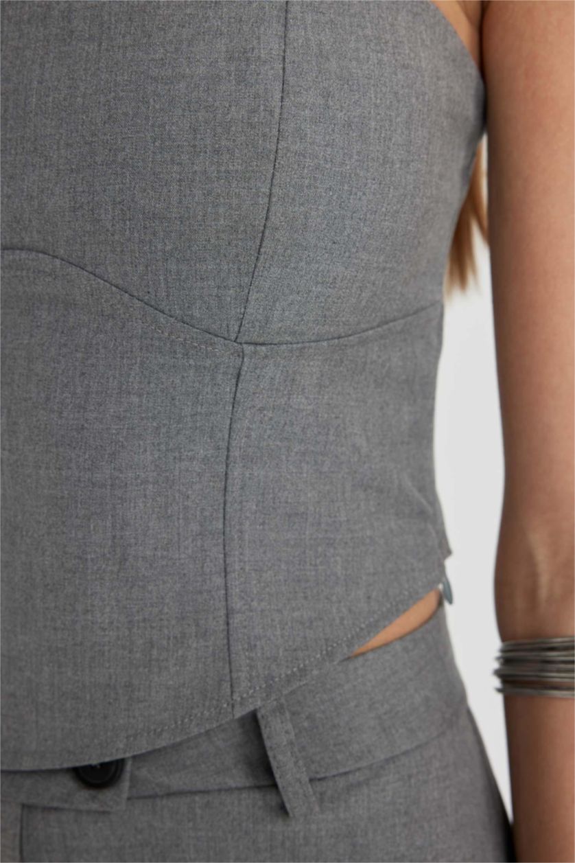WOMAN Anthracite Melange Strapless Sleeveless Blouse