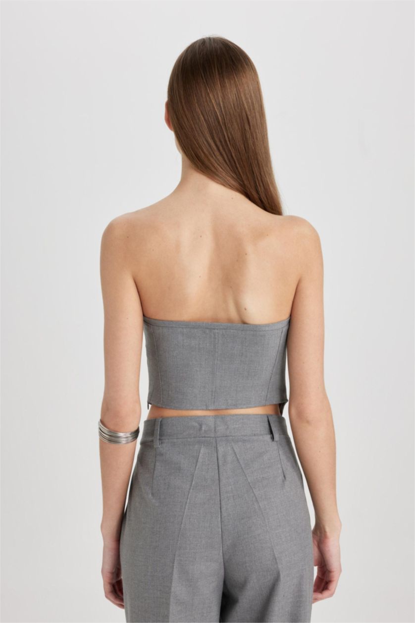 WOMAN Anthracite Melange Strapless Sleeveless Blouse