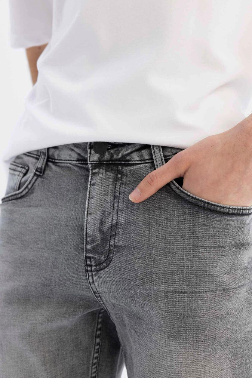 رجالي رمادي شورت جينز سليم فيت