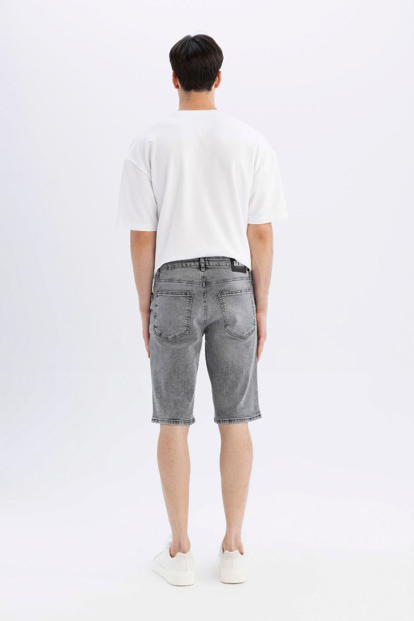 رجالي رمادي شورت جينز سليم فيت