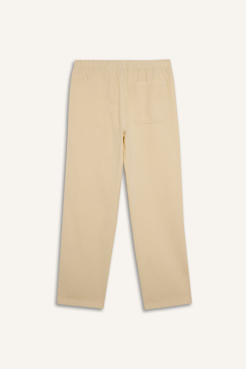 Man Beige Loose Comfortable Fit Wide Leg Summer Linen Trousers
