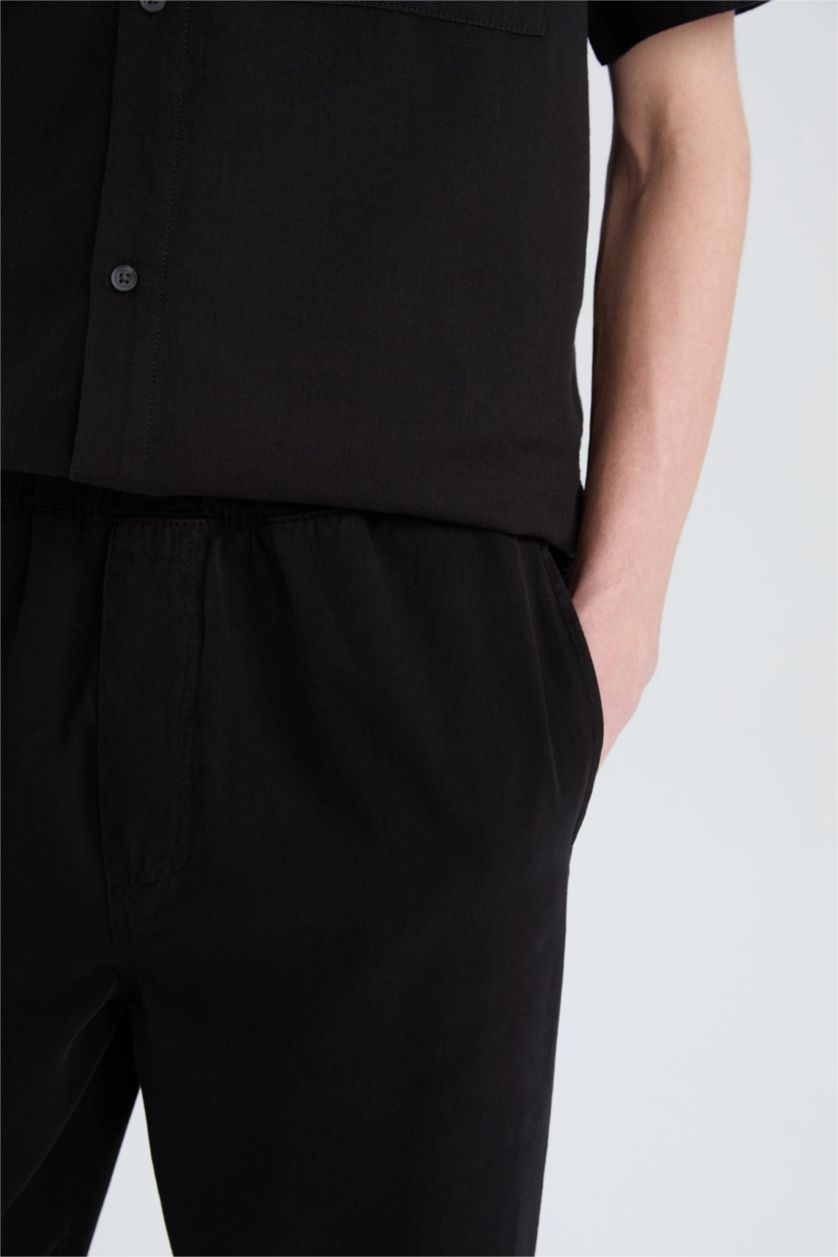 Man Black Loose Comfortable Fit Wide Leg Summer Linen Trousers
