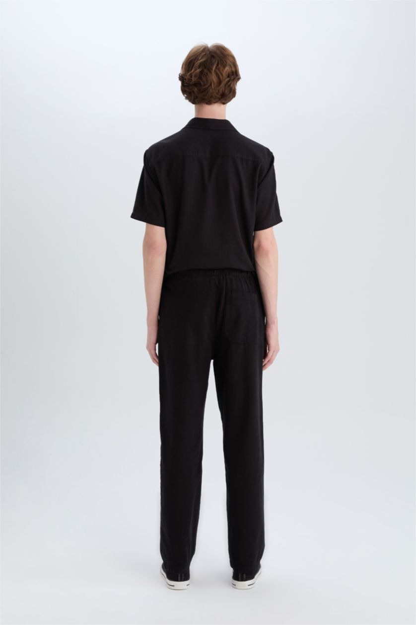 Man Black Loose Comfortable Fit Wide Leg Summer Linen Trousers
