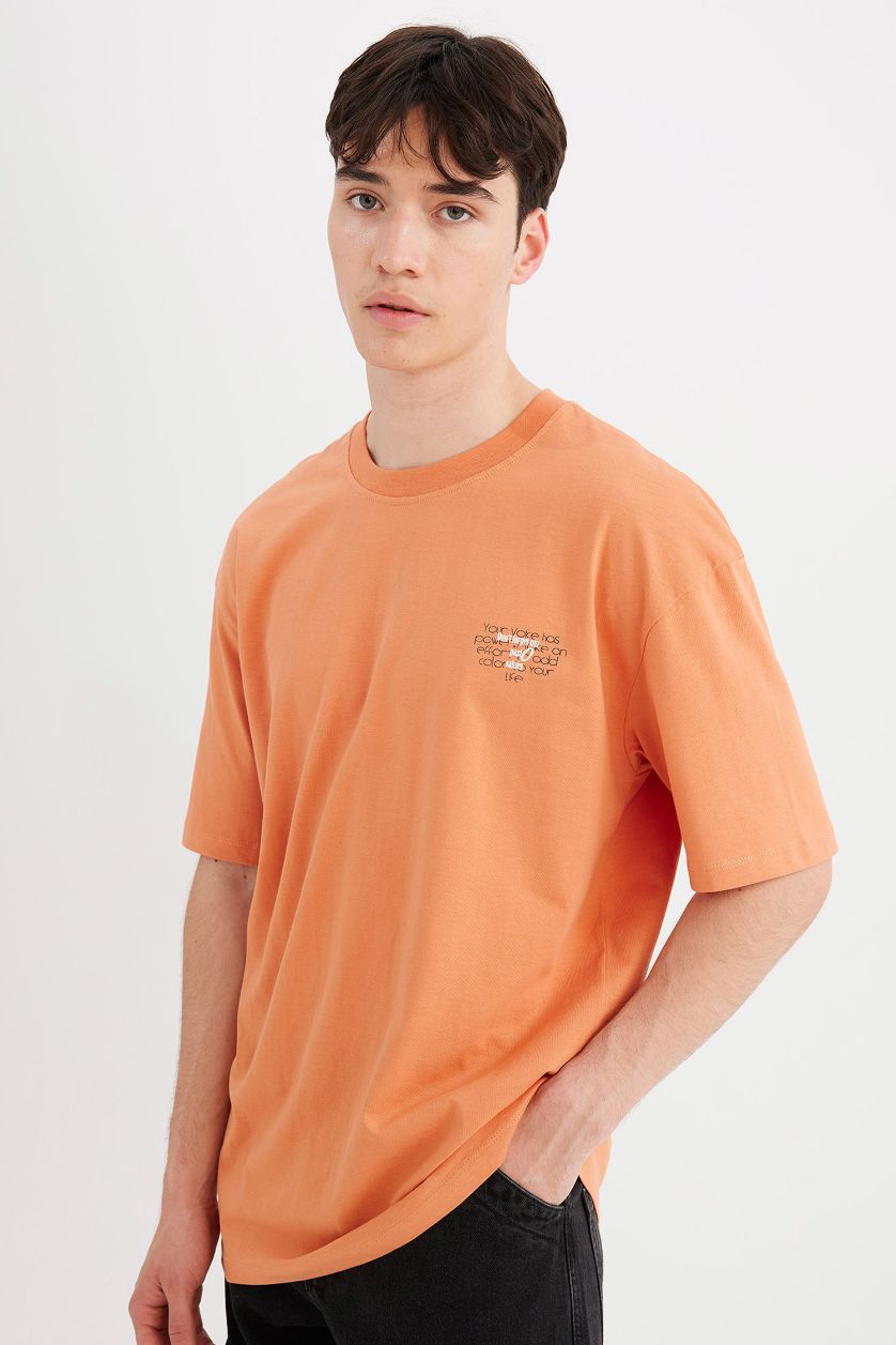 MAN Orange Boxy Fit Crew Neck Printed Short Sleeve T-Shirt