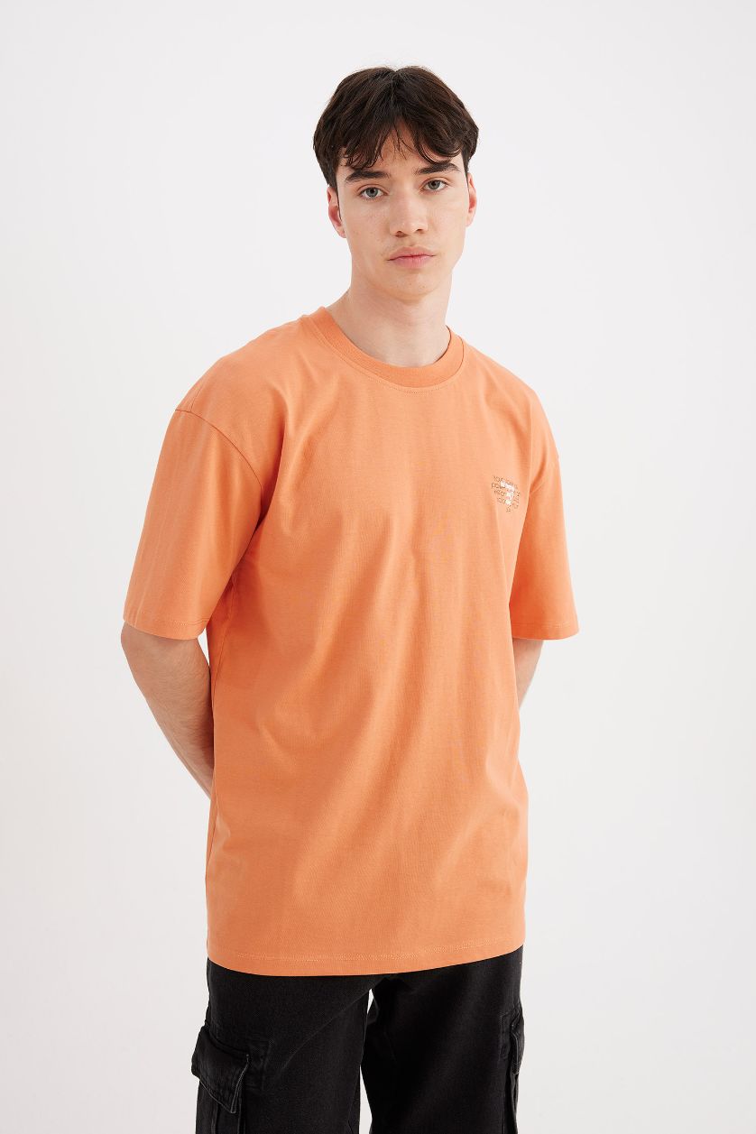 MAN Orange Boxy Fit Crew Neck Printed Short Sleeve T-Shirt