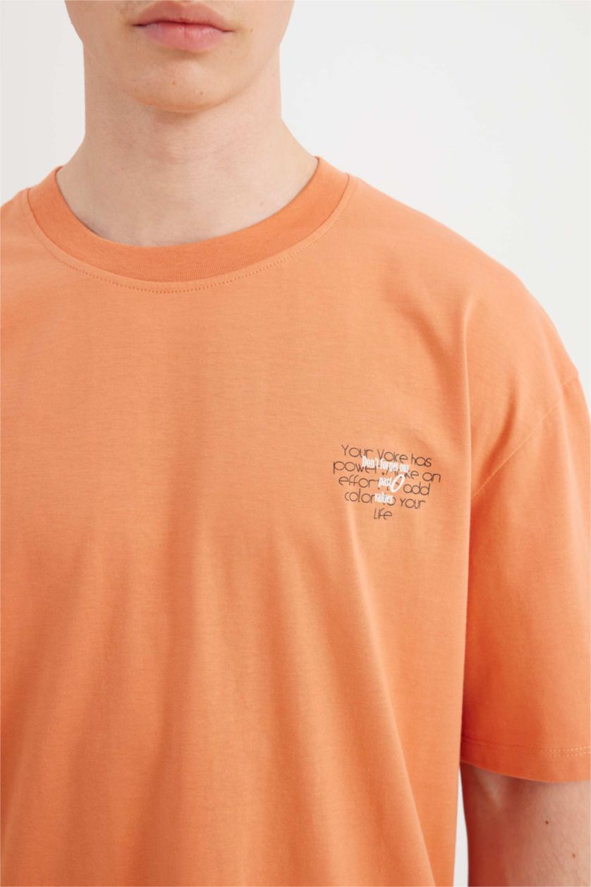 MAN Orange Boxy Fit Crew Neck Printed Short Sleeve T-Shirt