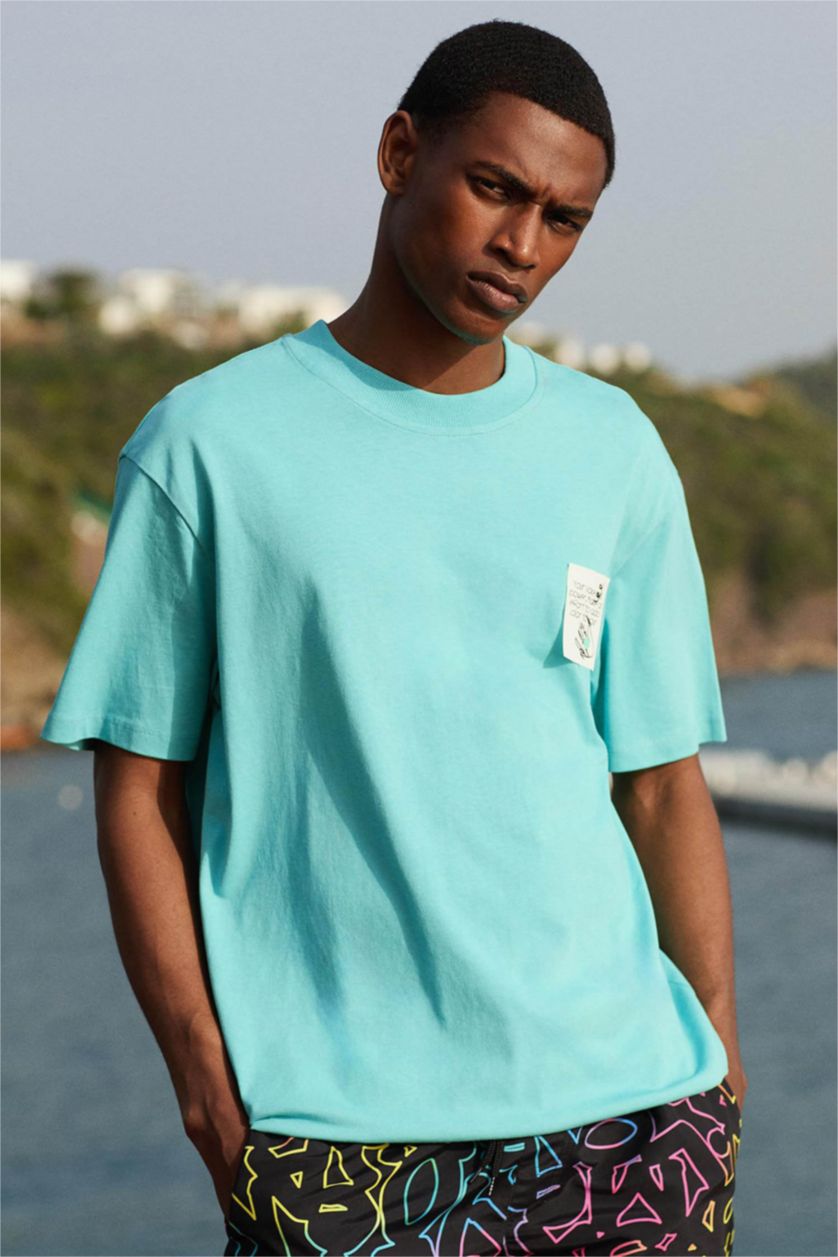 Man Green Regular Fit Crew Neck Printed Short Sleeve T-Shirt