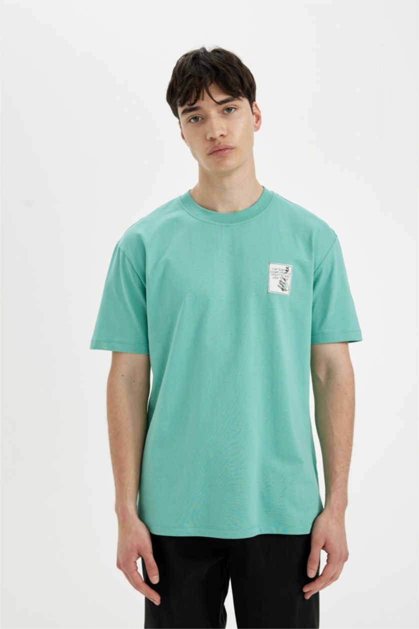 Man Green Regular Fit Crew Neck Printed Short Sleeve T-Shirt