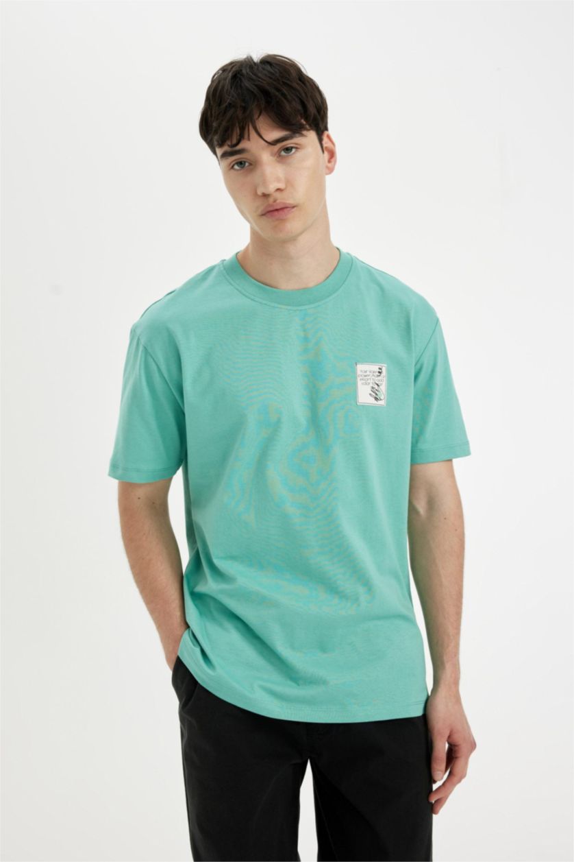 Man Green Regular Fit Crew Neck Printed Short Sleeve T-Shirt