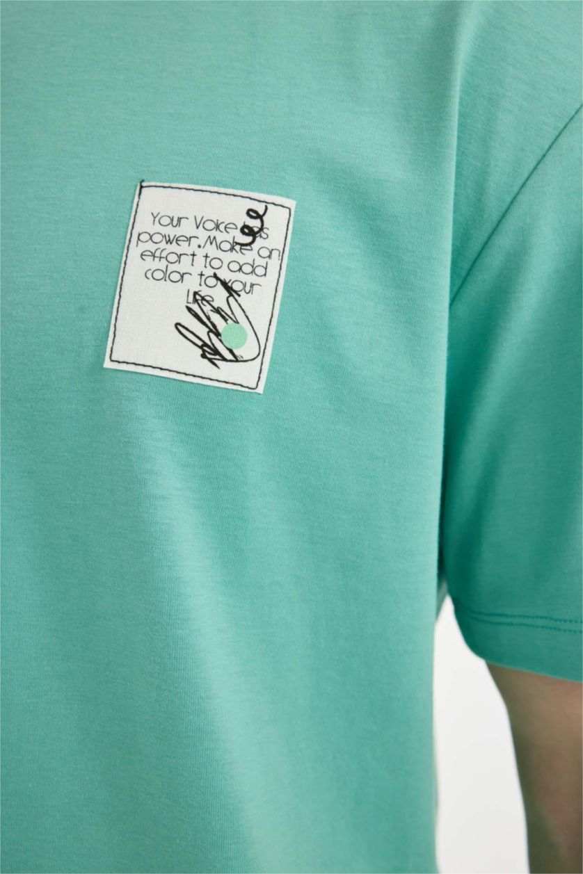 Man Green Regular Fit Crew Neck Printed Short Sleeve T-Shirt