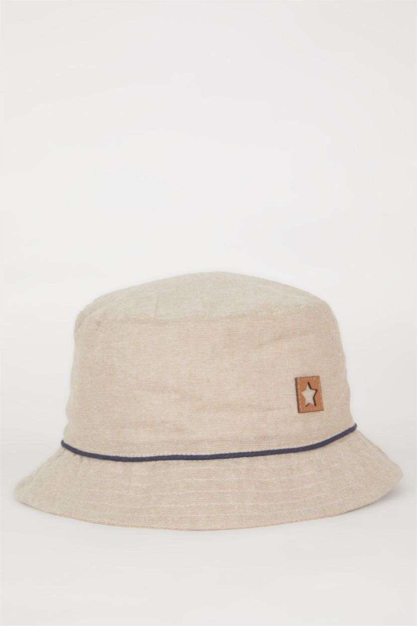 BABY BOY Stone Baby Boy Label Printed Linen Bucket Hat