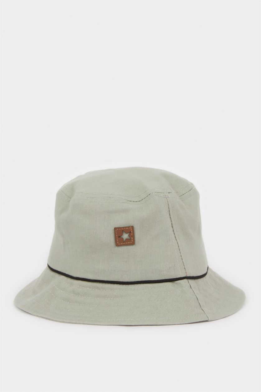 Erkek Bebek Petrol Keten Karışımlı Baskılı Bucket Şapka Erkek Bebek