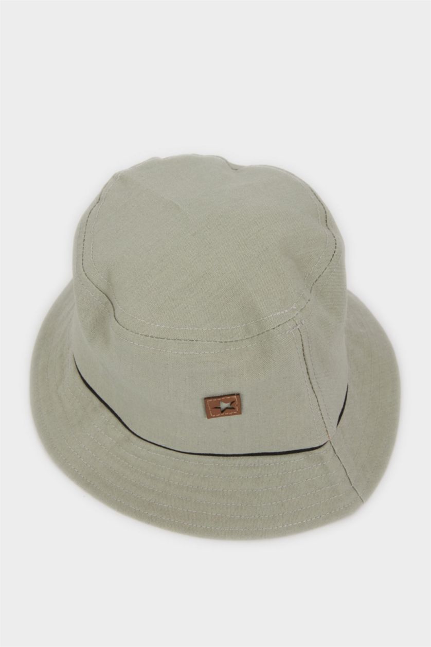 Erkek Bebek Petrol Keten Karışımlı Baskılı Bucket Şapka Erkek Bebek