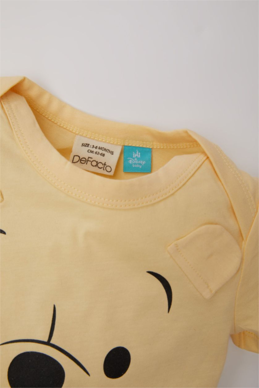 Erkek Bebek Bej Erkek Bebek Yenidoğan Disney Winnie The Pooh Penye Kısa Kollu Tulum
